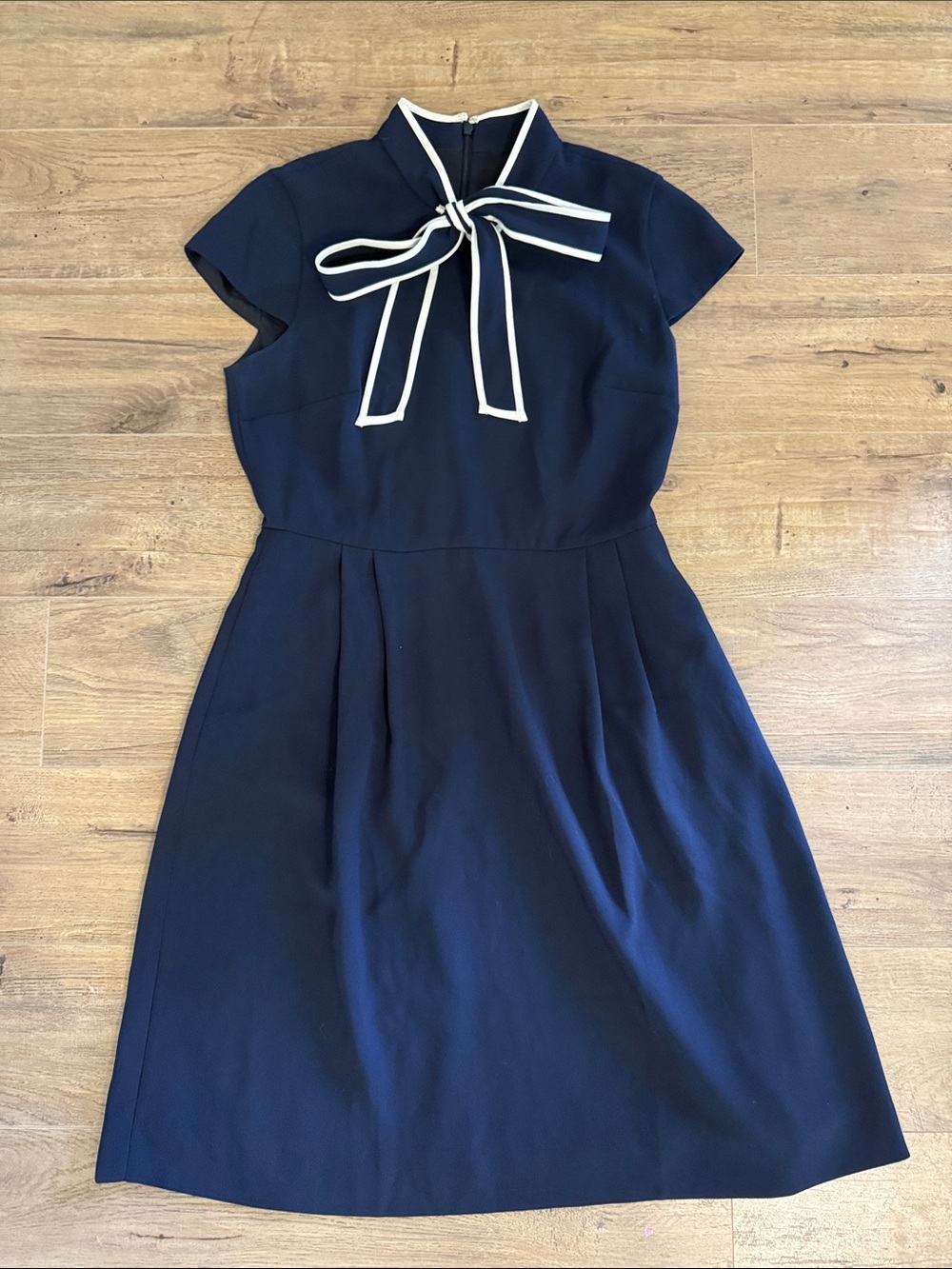 J. Crew Navy Midi Dress with White-Trim Bow